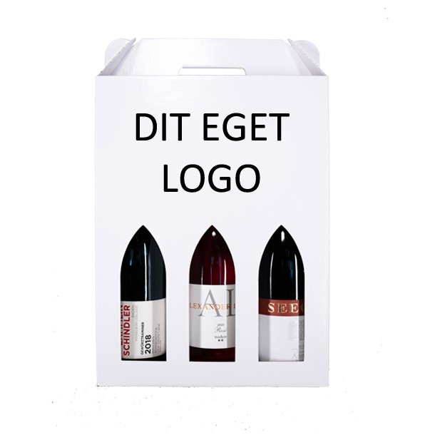 Vinkarton 3 flasker, Hvid m. DIT EGET Logo