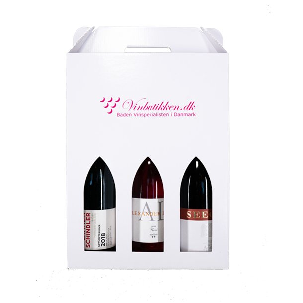 Vinkarton 3 flasker, Hvid m. Vinbutikken Logo